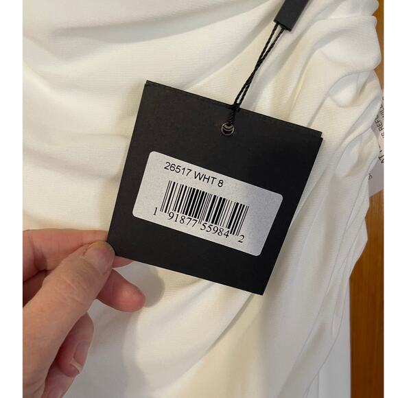 Mac Duggal White Foldover Off-the-Shoulder Slit Gown Style 26517 Size 8 NWT - Picture 6 of 9